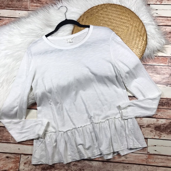 Caslon Tops - Caslon white ruffle hem long sleeve blouse